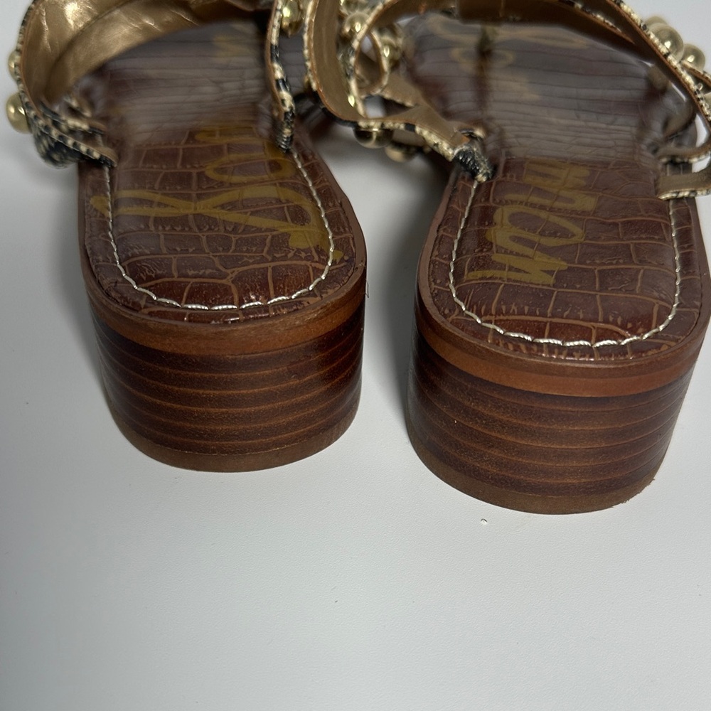 Sam Edelman Gold Studded Sandals Snake-Print Women’s SZ 9 Leather Strappy Flats - Picture 8 of 8